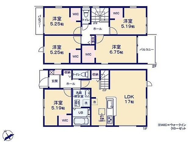 【5LDK】南向きの約16帖リビング♪
1階の洋室は客間としても最適です♪
2階全室にWICがついて、各所にも収納充実♪
日当たり良好なワイドバルコニー♪