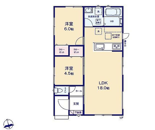 【2LDK】人気の平屋建て！日当たり良好です♪
対面式キッチン仕様で南向きの約１８帖リビング♪
キッチン横に便利な勝手口付き♪
各居室に収納スペース完備♪