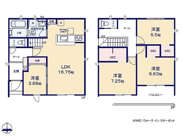 【4LDK】対面式キッチン仕様の約１６．７５帖リビング♪
２階４部屋あり、お子様ひとりひとりにお部屋を与えられます♪
WICがあり、各所・各居室にも収納充実♪
２部屋から出入り可能な南側バルコニー♪