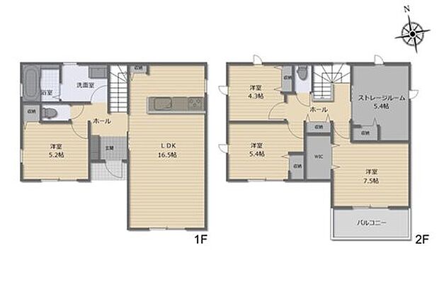 【4LDK+S】対面式キッチン仕様で南向きの約１６．５帖リビング♪
居室４部屋あり、お子様お一人ずつにお部屋を与えられます♪
使用用途多数な納戸やWICもついて、各所・各居室に収納豊富♪
日当たり良好な南側バルコニー♪