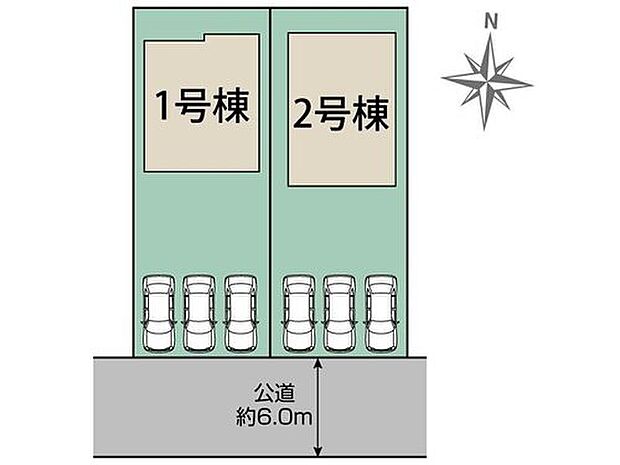 【全体区画図】１号棟　３，５８０万円
２号棟　３，５８０万円