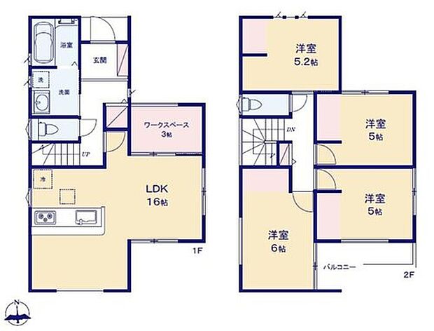 【4LDK】対面式キッチン仕様の約１６帖リビング♪
居室４部屋あり、使用用途多数♪
各所・各居室に収納スペース充実♪
リビング横に約３帖のワークスペース♪
南側バルコニーは日当たり良好♪