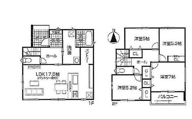 【4LDK】対面式キッチン仕様の約１７．５帖リビング♪
２階４部屋あり、お子様ひとりひとりにお部屋を与えられます♪
パントリーがあり、各所・各居室にも収納スペース充実♪
南側バルコニーは日当たり良好♪