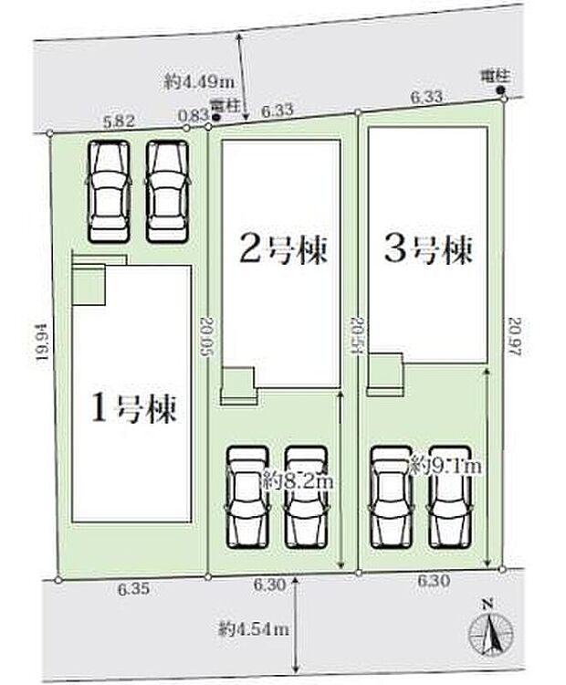 【全体区画図】１号棟　３，２９２万円
２号棟　３，２９２万円
３号棟　３，１９２万円