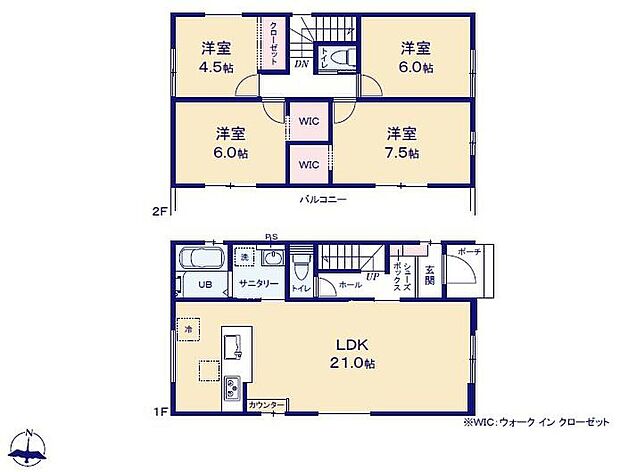【5LDK】対面式キッチン仕様の約２１帖リビング♪
居室４部屋あり、使用用途多数♪
WICがあり収納スペース充実♪
２部屋から出入り可能な南側バルコニー♪