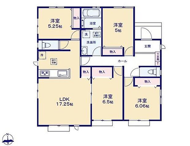 【4LDK】人気の平屋住宅♪
対面式キッチン仕様の約１７．２５帖リビング♪
居室４部屋あり、お子様ひとりひとりにお部屋を与えられます♪
各所・各居室に収納スペース充実♪