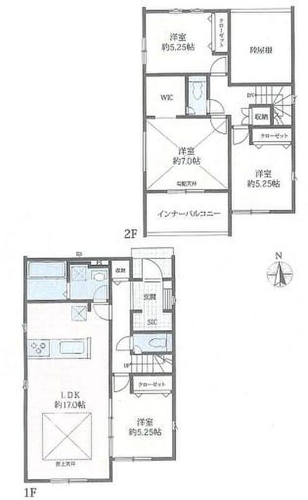 【4LDK】対面式キッチン仕様の南向き約１７帖リビング♪
LDKと洋室を一体できる人気の間取り♪
WICやSICがあり、各所・各居室にも収納スペース完備♪
日当たり良好な南側インナーバルコニー♪