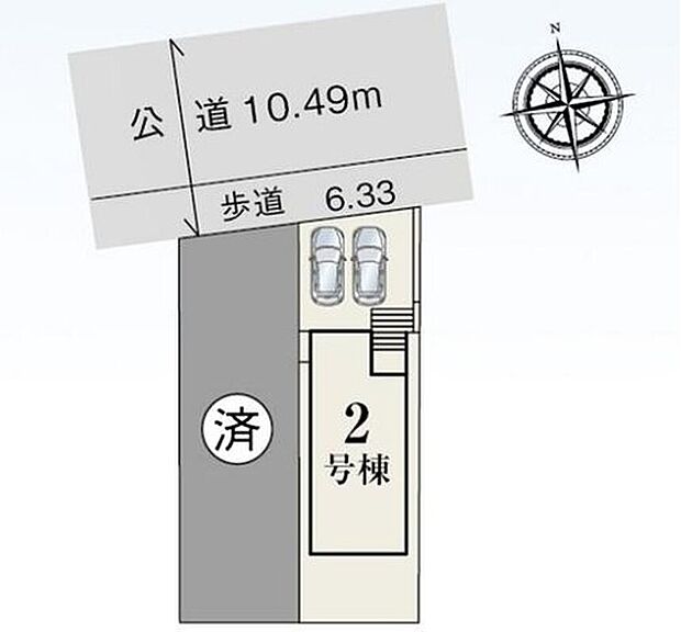 【全体区画図】駐車２台可能☆
１号棟　ご成約済
２号棟　３，５９０万円