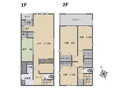 対面式キッチン仕様の約１７．５帖リビング♪
納戸があり、使用用途多数♪
WICがあり、各所・各居室に収納スペース完備♪
中が見えにくいクランクイン玄関仕様♪ 