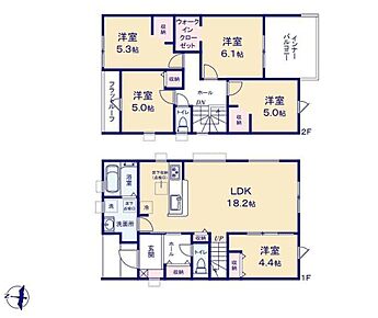 対面式キッチン仕様の約18帖超LDKと洋室を一体できる人気の間取り♪衣類をたっぷりすっきりと収納できる便利なウォークインクローゼットを完備♪陽当たりが良くお洗濯もたくさん干せる広々バルコニー♪ 