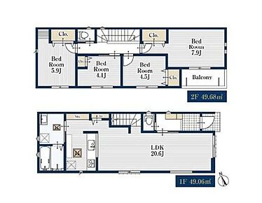 全室南向きの陽光注ぐお住まいです！
開放感溢れる20帖LDK！家具を配置しても空間にゆとりがありレイアウト自由自在♪
キッチン横にワイドな収納を2箇所に配置！用途を分けてお使いいただけます♪ 