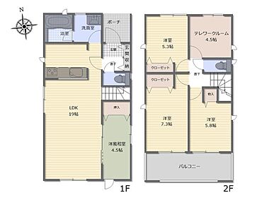 広々とした19帖のLDKにはタタミコーナーをご用意♪家事の合間にひと息つける癒しの空間です♪各所・各居室に収納スペース完備◎日当たりの良いバルコニーでお洗濯も快適です◎ 