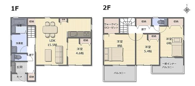 【4LDK】●隣り合う洋室を開放すれば、ひときわ広々とした空間になるリビングダイニング♪●全居室南向きなので陽当り良好♪●バルコニー2カ所完備で洗濯物もたっぷり干せます♪