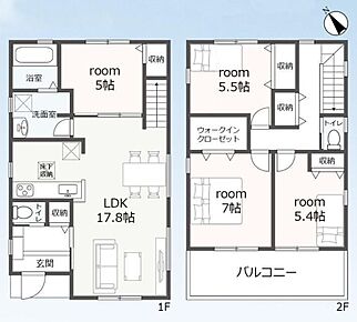 ご家族の会話が自然に生まれるリビングイン階段を採用☆2部屋から行き来出来る、奥行たっぷりのルーフバルコニーは洗濯物や布団もたくさん干せます♪ 