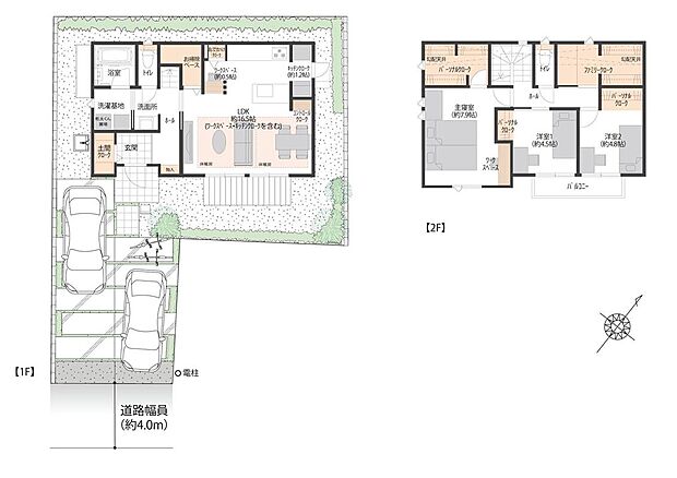 【3LDK】約16.5帖の南東向きLDK。LDには床暖房が備えられています。2台駐車可。屋外シャワー水栓付きでウェットスーツやサーフボードを外で洗うことができます。