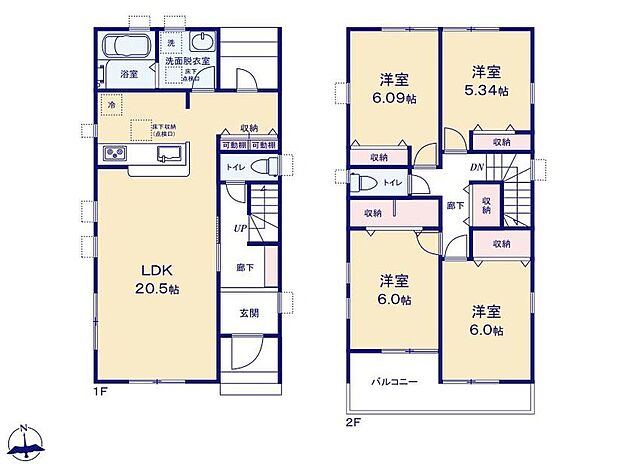 (１号棟)4LDK、土地面積175.5m2、建物面積105.99m2