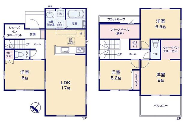 (1号棟)、価格2999万円、4LDK+S、土地面積261.66m2、建物面積105.35m2