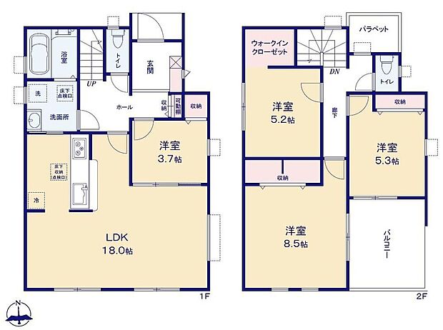 (2号棟)、価格3080万円、4LDK、土地面積194.5m2、建物面積100.6m2 
