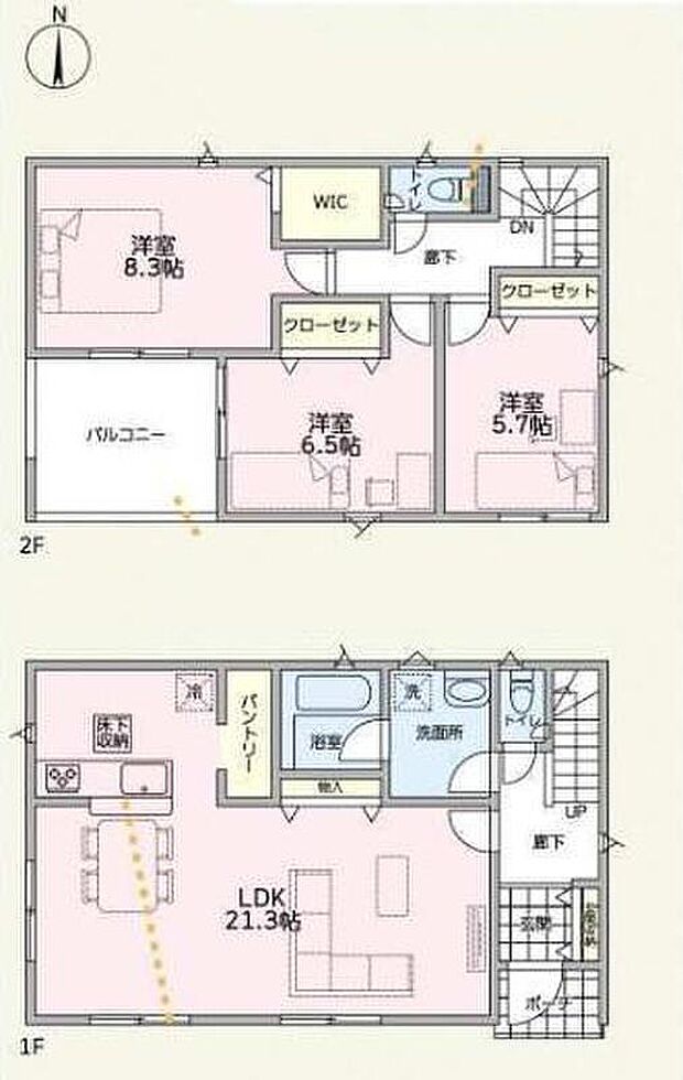 (2号棟)、価格1980万円、3LDK、土地面積288.58m2、建物面積100.43m2