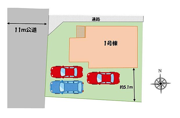 【全体区画図】敷地面積約50坪♪
カースペース3台分ございますので、家族分の自転車を駐輪したり、来客用の駐車スペースとしてもお使いいただけます。