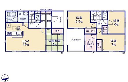 ３帖のサンルーム完備♪
天候に左右されることなく洗濯物を干すことが可能です☆
２階の全洋室６帖以上！
個の時間を大切にする居室♪ 