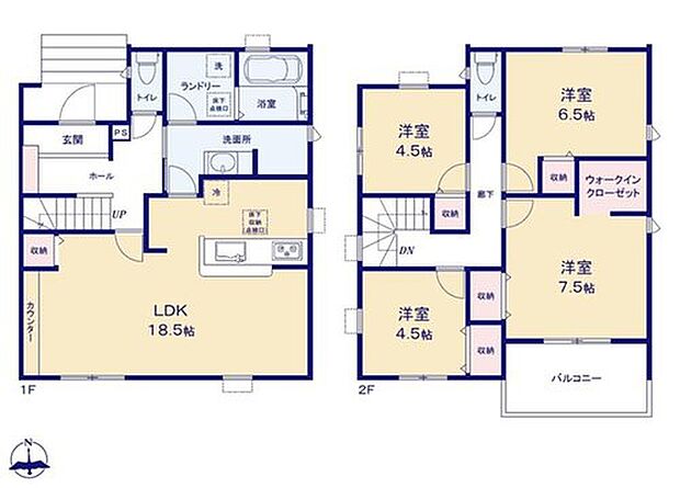 【4LDK】◇広々18.5帖LDK◎リビング収納と用途自在のカウンター付き☆
◇ランドリースペース完備☆「洗濯→干す→しまう」まで完結◎
◇収納力豊富なウォークインクローゼットを設置。お部屋がスッキリ片付きます♪