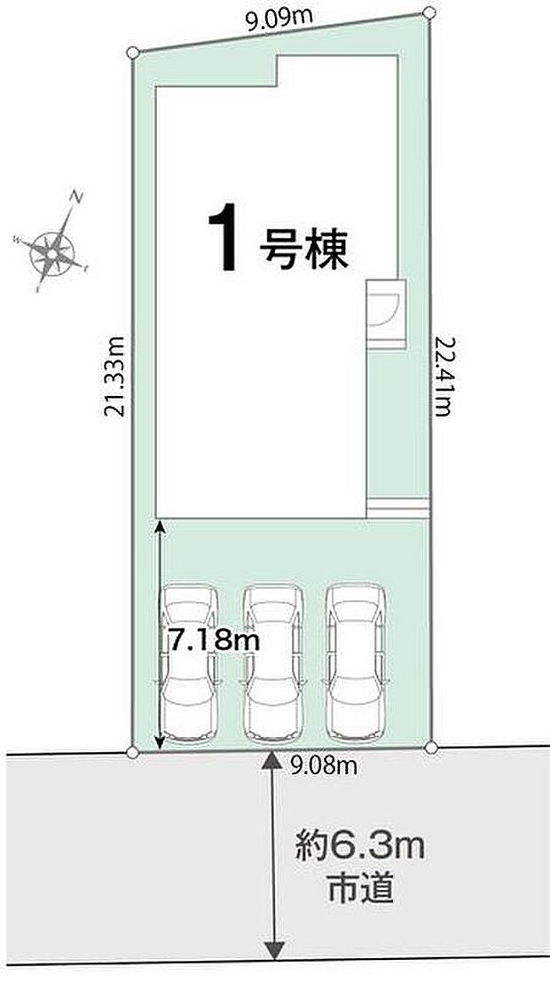 【全体区画図】南東側道路で日当たり・風通し良好♪
お車は並列駐車3台可！