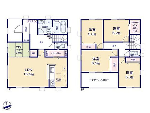 【4LDK】◇LDK16.5帖☆家事、育児マルチに活躍する畳コーナー付き♪
◇食洗機付きの対面式キッチン♪大容量のパントリー完備◎
◇急な天候の変化にも心強いインナーバルコニー☆