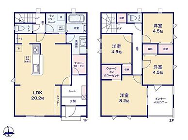 ゆっくりと寛げる広々20帖のLDK♪
お洗濯とファミクロ収納がつながる家事楽動線◎効率的でストレスのない家事動線◎
急な雨でも心配いらずのインナーバルコニーでお出かけ時も安心♪ 