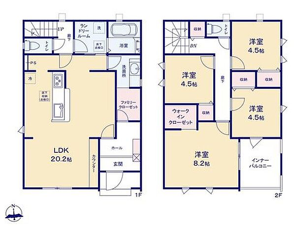 【4LDK】ゆっくりと寛げる広々20帖のLDK♪
お洗濯とファミクロ収納がつながる家事楽動線◎効率的でストレスのない家事動線◎
急な雨でも心配いらずのインナーバルコニーでお出かけ時も安心♪