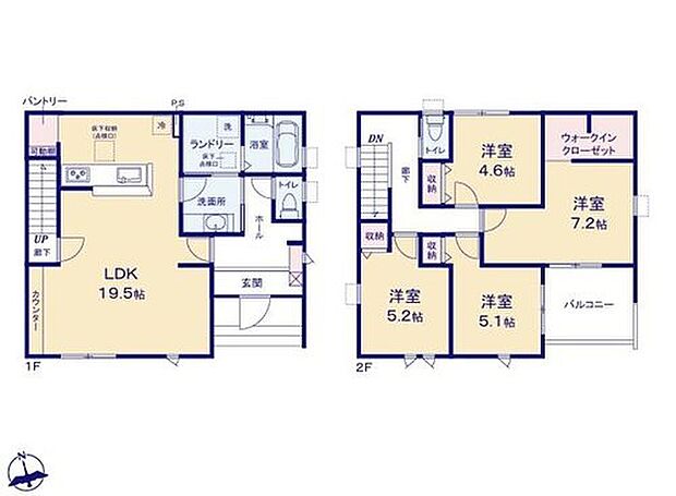 【4LDK】主寝室にはウォークインクローゼットを完備☆
増えがちな衣類やバッグなどを効率よく収納できます。
帰宅時・外出時の自然なコミュニケーションを育むリビングスルー階段を採用。