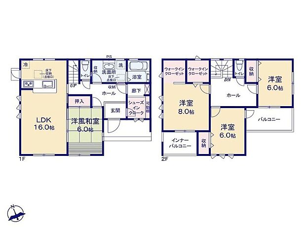 【4LDK+S】◇大容量のSIC、主寝室にはダブルWICなど収納豊富なお住まい♪◇LDK16帖+6帖和室☆引き戸を開放すると、ひときわ広々とした空間へ♪◇バルコニー2ヶ所♪2階のすべての居室よりバルコニーへ出られる仕様☆