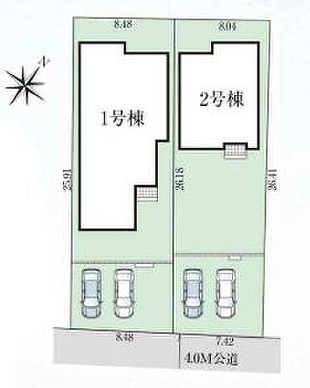 【全体区画図】61.4坪以上のゆとりの敷地☆
カースペースは2台並列駐車可能です◎