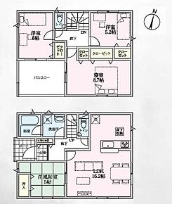 ◇LDK16.2帖！続き間には5帖の洋風和室♪便利な押入付き☆◇8.7帖のゆったり主寝室♪ご夫婦で別々に使えるセパレート収納付き♪◇南側の陽光が嬉しい！ワイドバルコニーは2部屋より出入り可能です◎ 