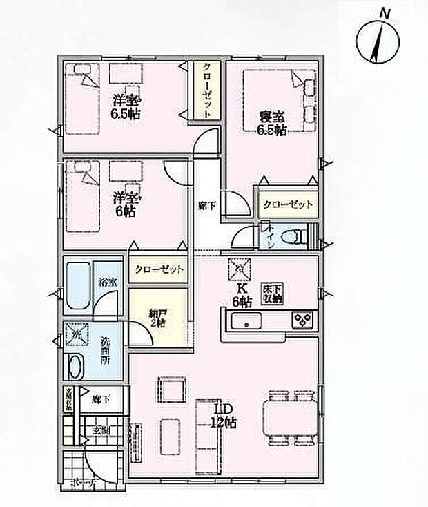 【3LDK+S】◇平屋だからこそ出来るワンフロア―での新生活♪◇LDK18帖☆キッチン横には洗面室につながる便利な納戸ルームをご用意♪◇全居室6帖以上＆全居室収納完備◎ゆったりとしたお家時間を叶えます☆