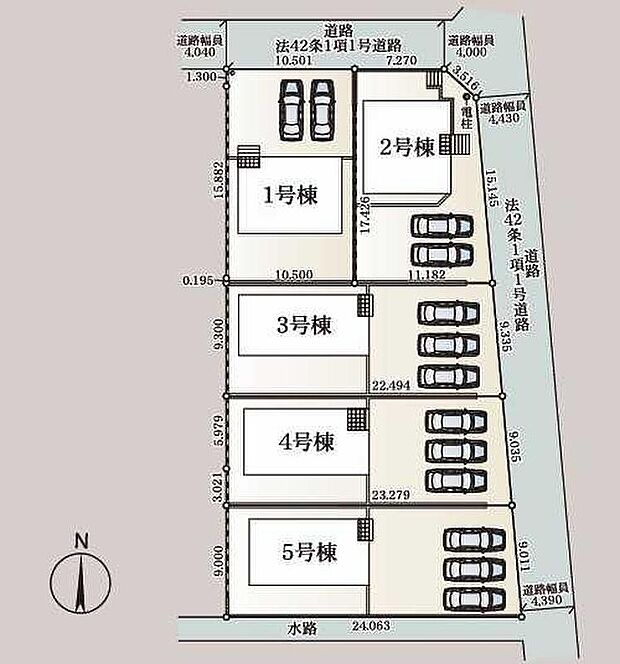【全体区画図】敷地面積50坪以上の全5棟♪
秩父鉄道「行田市」駅　徒歩9分♪
カースペース＆お庭付き☆周辺は交通量の少ない生活道路なので小さなお子様がいても安心です♪
