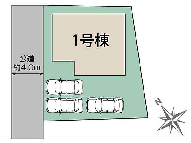 【全体区画図】陽当たり×風通良好◎土地面積53坪超！
駐車スペースは最大3台可能で来客時も安心のゆとりある配置です♪