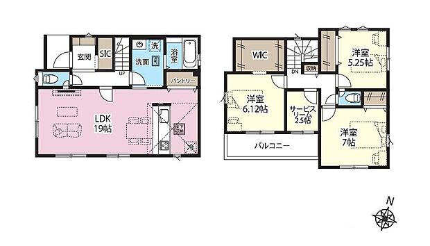 【3LDK+S】ゆとりのLDK19帖☆対面式キッチン横にはパントリーをご用意♪
バルコニー付きの2.5帖のサービスルームをご用意♪書斎にも最適◎
ホール収納、WIC、SICなど収納豊富♪南側の広々バルコニー完備☆