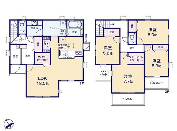 【4LDK】◇南向き陽当たり良好♪家族が思い思いに過ごせるゆとりのLDK空間♪◇パントリーやFC、WICを備えた収納豊富な住まい♪◇水回り集中設計やランドリールームとFCが近くで家事効率アップ♪