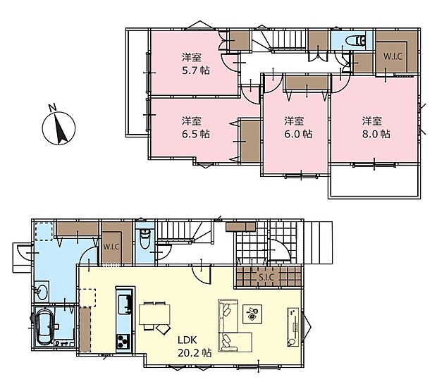 20帖ものゆとりある広さを確保した広々としたリビングダイニングキッチンは、ご家族の笑顔が集まる快適な大空間です。大きなソファやダイニングテーブルを配置しても動線に余裕があり、ゆったりとくつろげます。