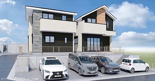 【洗練されたデザイン（イメージ）】２台駐車可能なカースペース（車種によります）。セカンドカー用として、自転車置き場や物置場として、お子様の遊ぶスペースとして、ゆとりある敷地だからこそ可能な多用途にご利用いただけるスペースです。