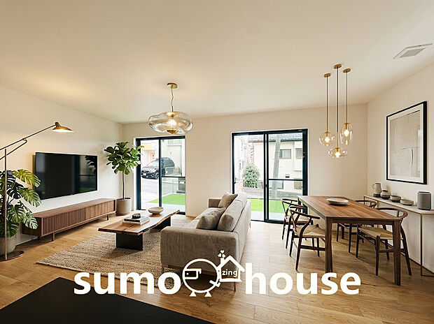 【リビング】繰り返しの揺れにも耐える強固な構造が、家族の安全を守ります。さらに、家中の温度差を解消する熱交換換気システムを採用し 、構造と快適性の両立を実現しました。(家具等はCGです)