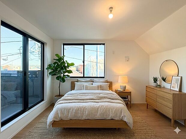 【洋室】3階に位置する最大7.2帖の洋室は、多面採光で明るく、開放感あふれるプライベート空間。全居室のサッシには高断熱複層ガラスを採用。(家具等はCGです)