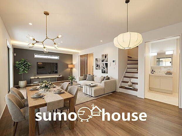 【リビング】約20帖のLDK、カウンターキッチン、リビングイン階段と、人気の設備が凝縮。(家具等はCGです)