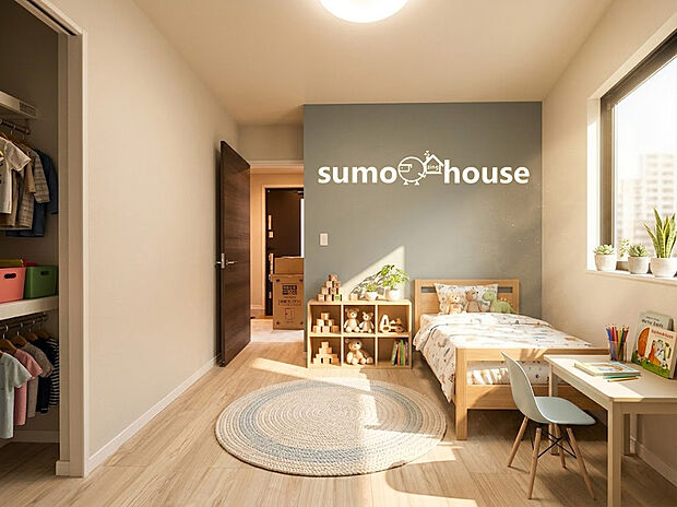 【4LDKの間取りには子供部屋もしっかり確保】窓を複数設けた2面採光設計により、室内は陽光が差し込む明るい空間です。プライバシーに配慮した型板ガラスを採用しつつも、開放感と通風をしっかり確保しました。(家具等はCGです)