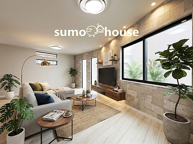 【21帖超の大型リビング】オープンでのびやかな空間を生み出すゆとり。家族と過ごす時間を大切にしたい方にぴったりの明るくゆとりある住空間です。南側の窓からの日差しがリビングの隅々までしっかりと届きます！(家具等はCGです)