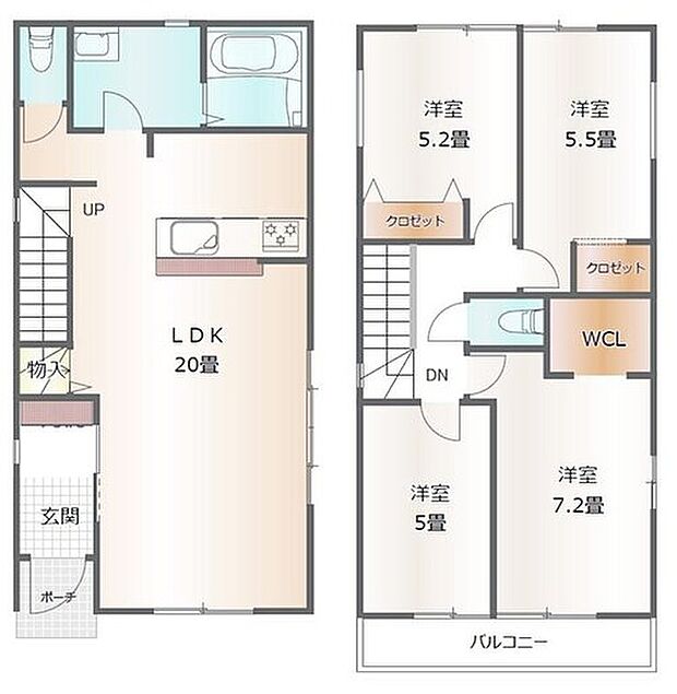 【4LDK】ＬＤＫ２０帖！ゆったりとご家族でお過ごしいただけます♪
水回り集中設計なので家事動線がスムーズ♪