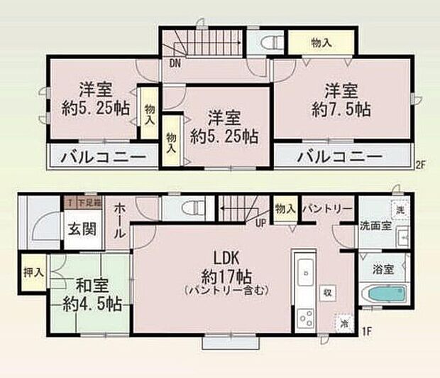 【4LDK】全居室南向きのあたたかな間取りです♪
ＬＤＫと和室を合わせると約２１．５帖！広々お使いいただけます♪