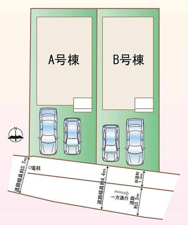 【全体区画図】全２区画の分譲地！敷地面積約２９坪あり！
駐車スペース２台確保♪