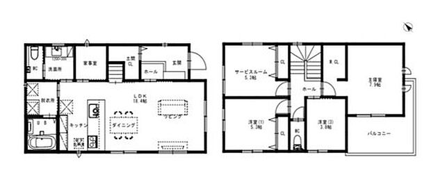 【3LDK+S】収納充実♪主寝室はウォークインクローゼット付き♪玄関には広々土間収納を設置♪
南向きの広々としたバルコニーは日当たり良好♪